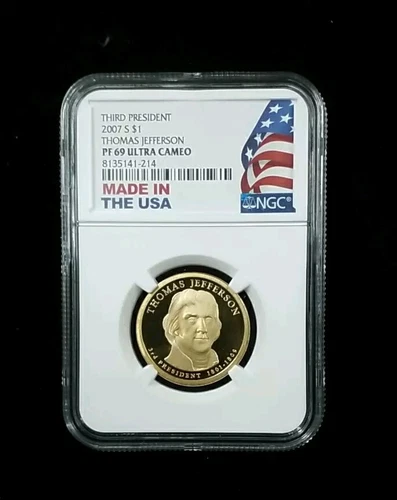 2007 S Thomas Jefferson Presidential Dollar NGC PF 69 Ultra Cameo #3371