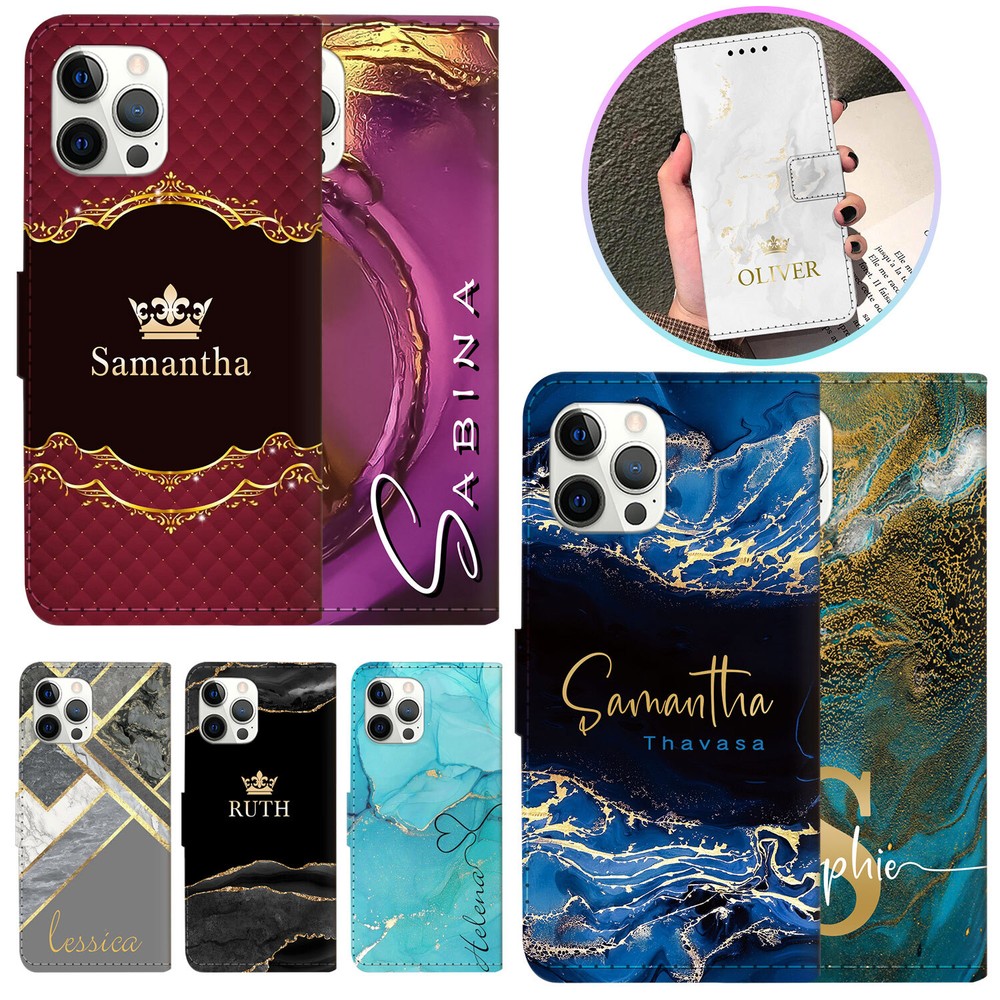 Personalised Flip Wallet Leather Case Cover For iPhone 16 15 Pro Max 14 13 12 11