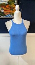Alice + Olivia Blue Knit Cropped Halter Sleeveless Summer Beach Top Sz Large L