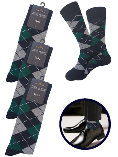 1-3-6 Dress Socks GREEN Argyle Diamond Socks Cotton Size 10-13 PREMIUM QUALITY - Picture 9 of 10