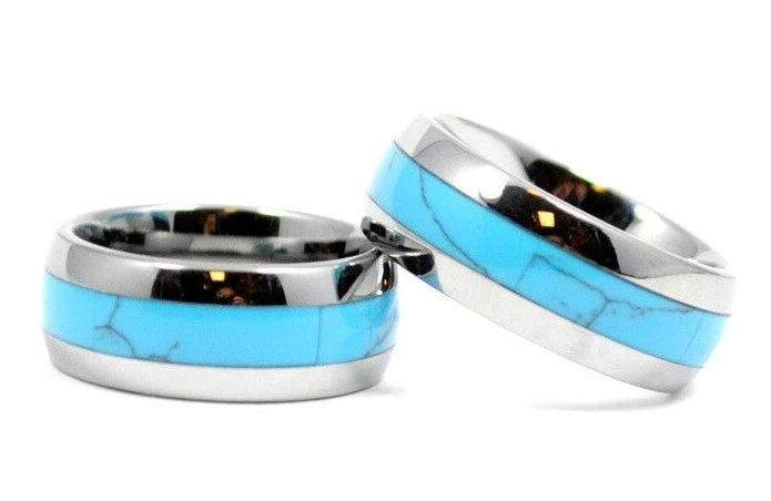 Alianza de boda turquesa de tungsteno de 6/8 mm para hombre ajuste cómodo talla 5-14 Foto 2 de 2