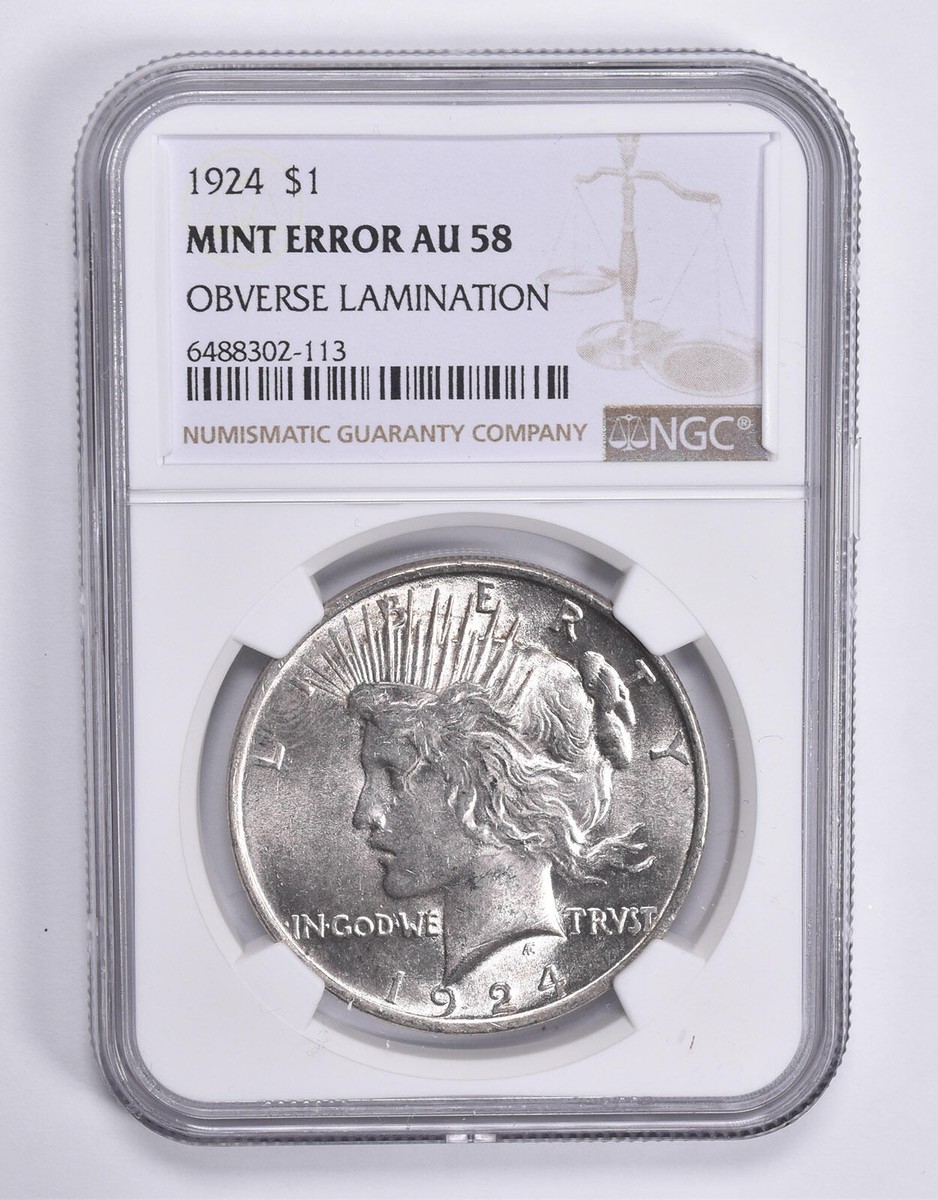 One peace 62〜69,71〜98 MINT ERROR AU58 1924 Peace Silver Dollar OBV Lamination NGC *1817