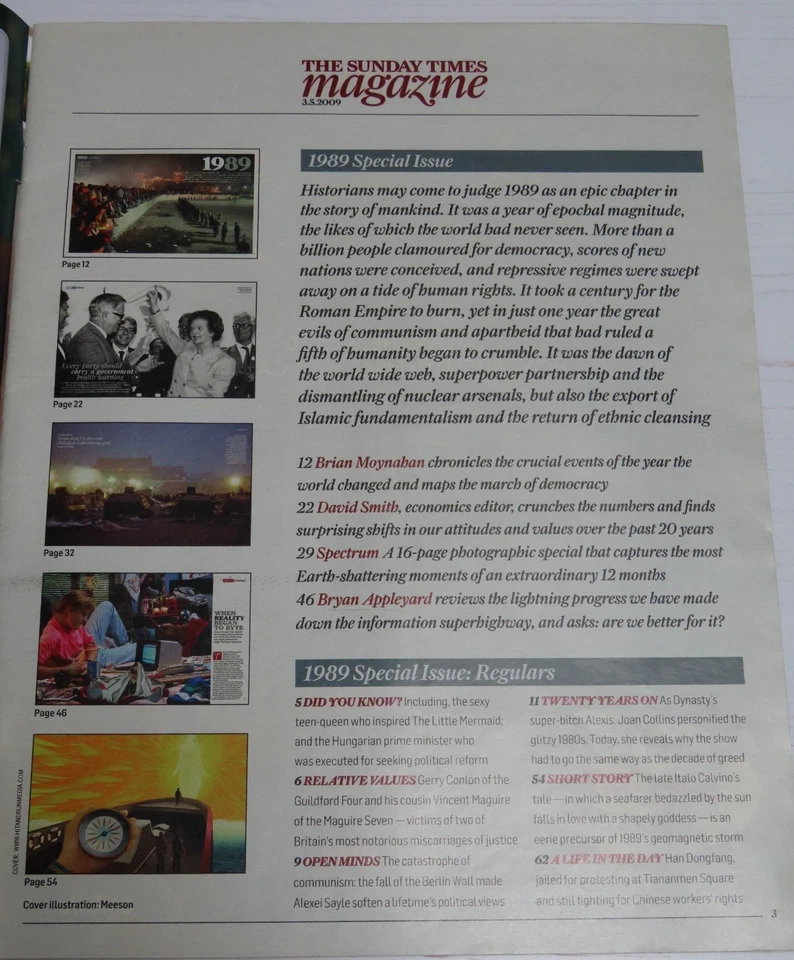 May 3rd 2009 Sunday Times Magazine : 1989 The Year That Changed The World - Image 4 of 4
