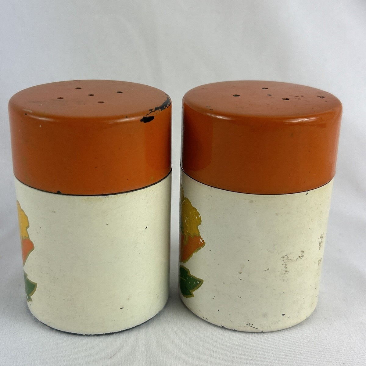 Vintage 1940s Salt And Pepper Shakers Orange Flower Metal Screw
