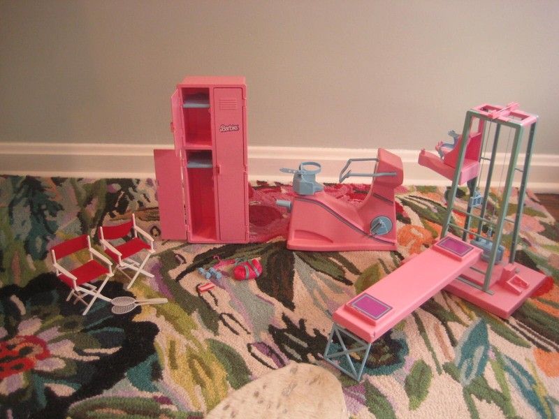 Vintage 1980s Barbie Gym Exercise Bike Weight Lifting Lockers