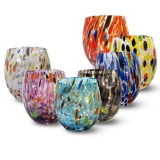 BICCHIERI VINO PICCOLI IN VETRO SOFFIATO GOCCE DI MURANO COLORATI MADE IN ITALY 