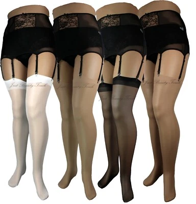 JUST-BEAUTY-TOUCH Suspender Stockings Size Plus 20 DEN New Sheer with Plain Top