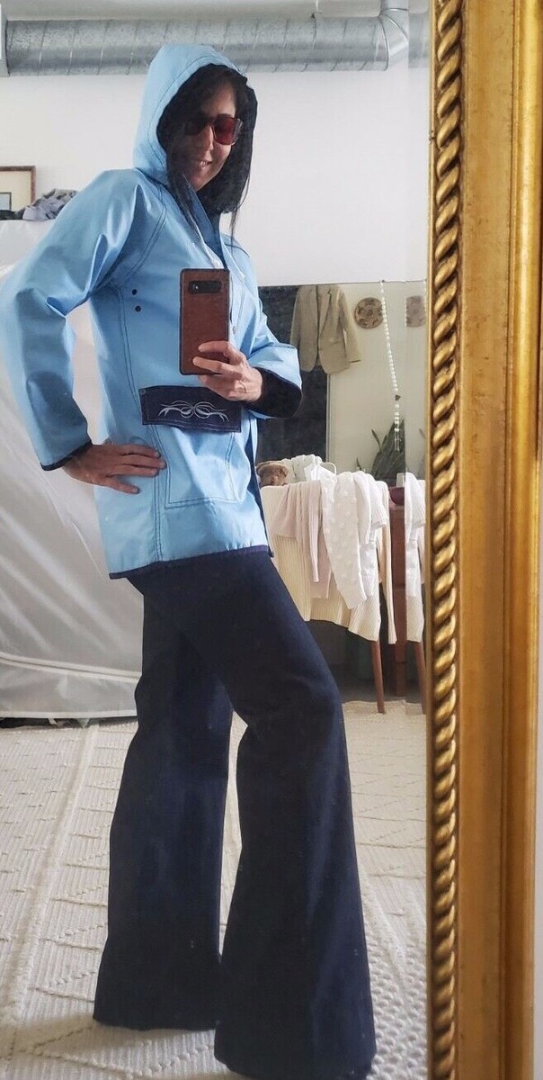 Vintage 70s JORDACHE JEANS Blue RAINCOAT Windbreaker COTTAGECORE