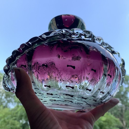 Rigaree Art Glass Bottle Vase Decanter Purple Clear As-is 7” W 6” T Brazil ? - Picture 8 of 20