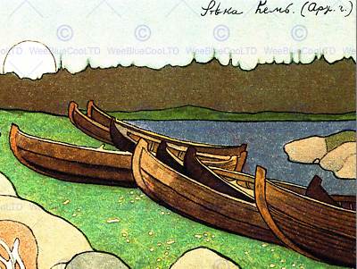 PAINTING POSTCARD IVAN BILIBIN BOATS LANDSCAPE NEW FINE ART PRINT POSTER CC3521