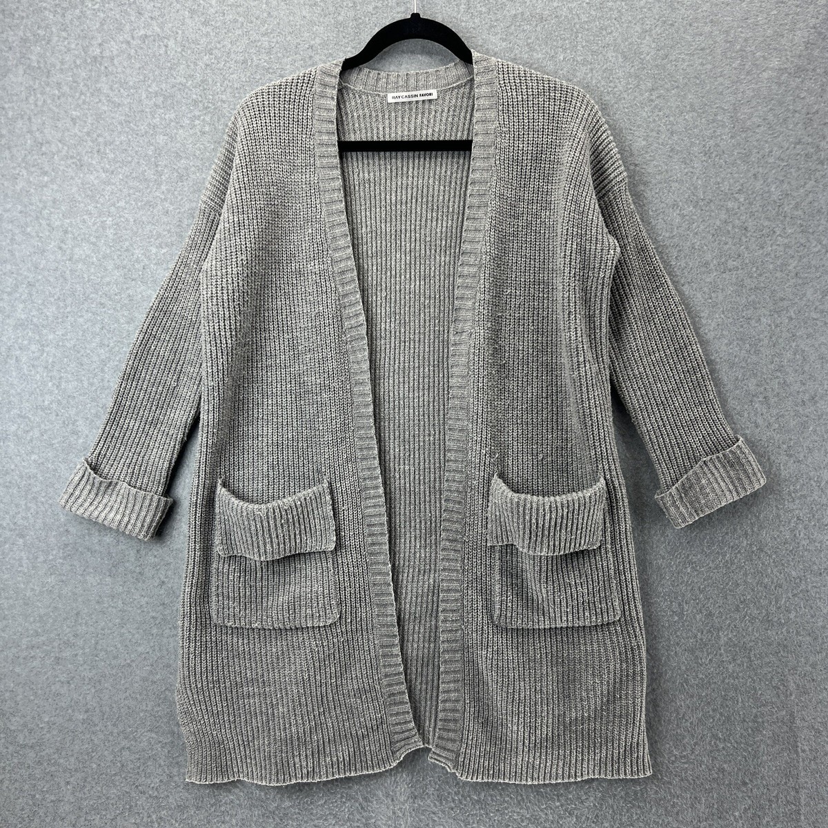 Ray Cassin Favori Japanese Brand Gray Cuffed Sleeve Cable Knit