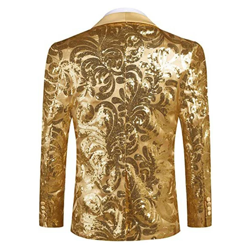 Men Lapel Jacket Blazer Suit Floral Sequin Shawl Coat Party Showman Costume Slim - Picture 8 of 24