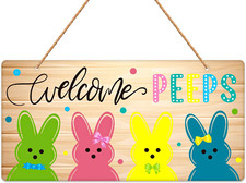 Easter Door Decorations Easter Bunny Welcome Peeps Signs Decor Hanger Wall Home
