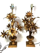 Pair of Vintage Fredrick Cooper Style Mid-Century Italian Gilt Table Lamps 