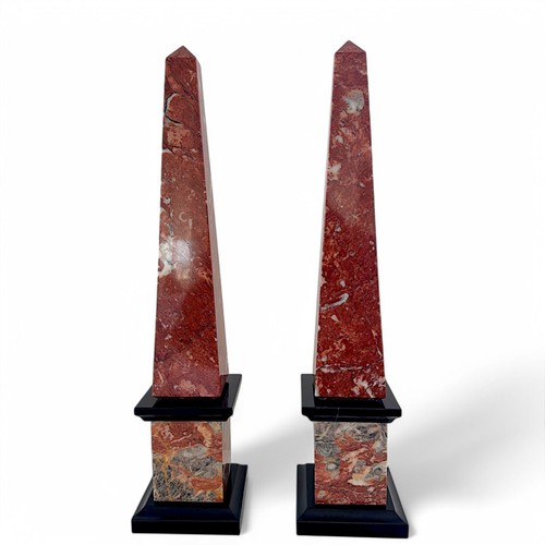 Paire d'obélisques EN marbre rouge France et noir Belgique art maison design H - Photo 3 sur 4