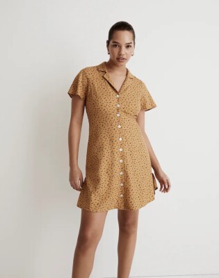 Madewell Kacie Mustard Yellow Linen Blend Mini Shirtdress in Bitsy Bouquet,  sz 0 | eBay