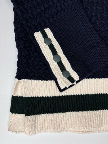 Lou & Grey Textured Cricket Sweater Navy Blue Green Pullover Cotton Size M - Picture 9 of 9