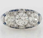 Art Deco Style Lab Created Diamond & Sapphire Wedding 14K White Gold Finish Ring