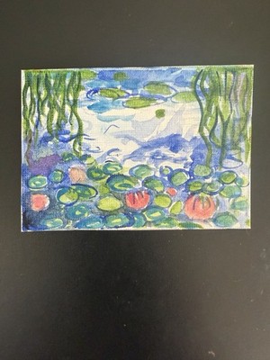 ACEO mini study of Monet Inspired Water Lilly Watercolor Painting