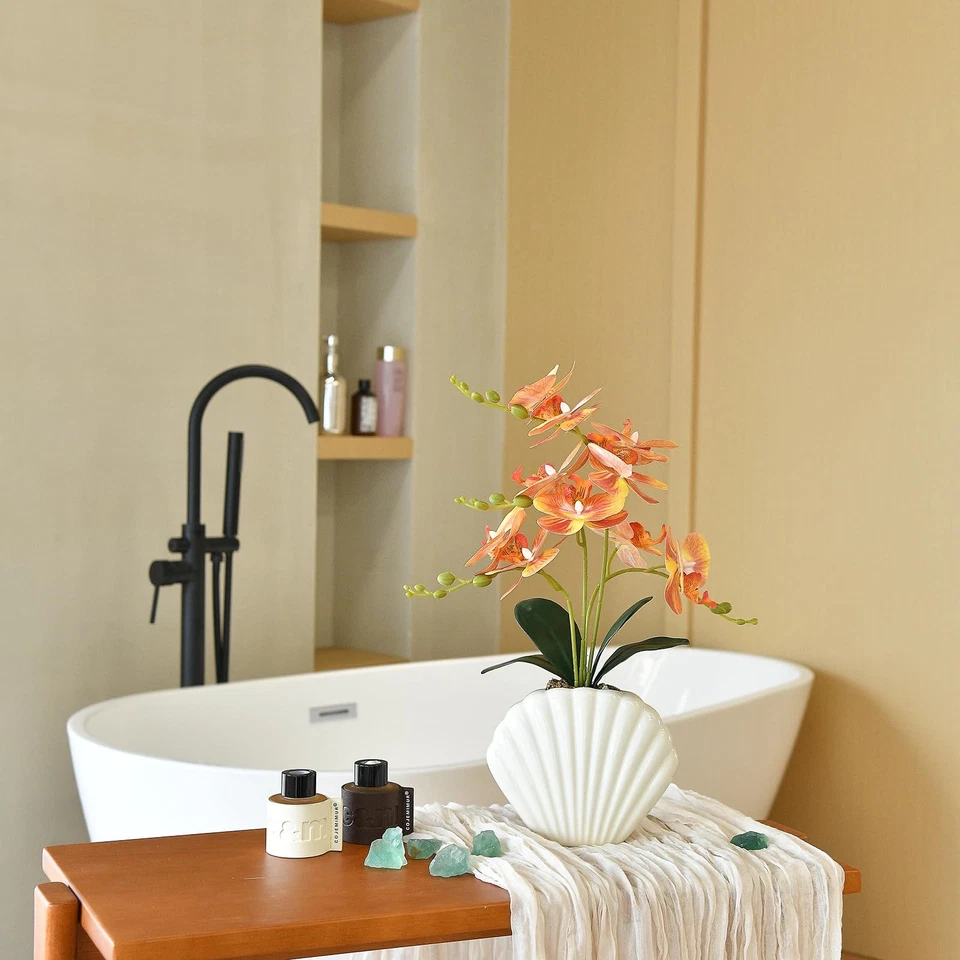 Planta de orquídea artificial Phalaenopsis en maceta concha marina, flores de orquídea falsas de 16"... Foto 4 de 4