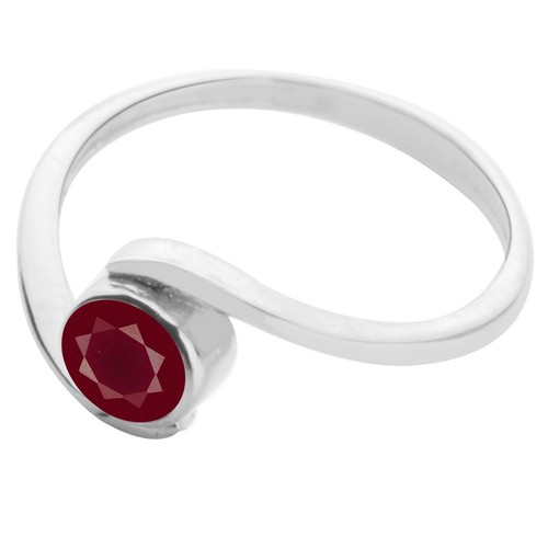 Anello donna 1,20 ct taglio tondo 100% naturale rubino rosso birmano in oro bianco 14 kt - Foto 3 di 4