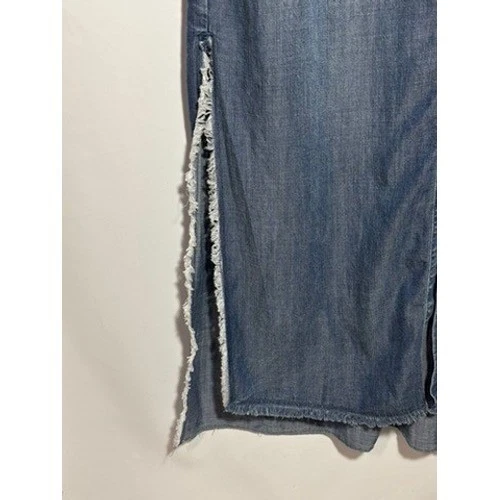 CHELSEA & VIOLET Denim Tencel Maxi Shirt Dress Size S Frayed Side Slits Pockets - Image 2 of 4