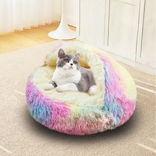 Cat Bed Round Plush Fluffy Hooded Cat Bed Cave