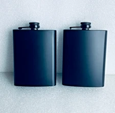 Lot Of 2 Open Box - 8oz. Stainless Steel Hip Flask With Screw Cap, Black