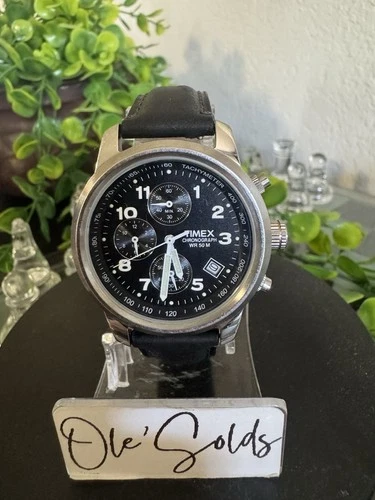 Vintage Timex Men’s Chronograph Wr50m Watch On New Leather Band