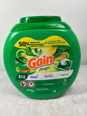 #ad Gain Flings 3 in 1 Laundry Detergent Pacs Original Scent 76 Count HE New Tub $26.99