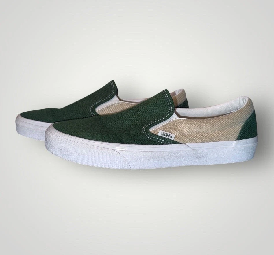 SCARPE SNEAKERS CLASSICHE VANS TWILL VERDE TORTORA SLIP ON 11 M ~ INDOSSATE UNA VOLTA?