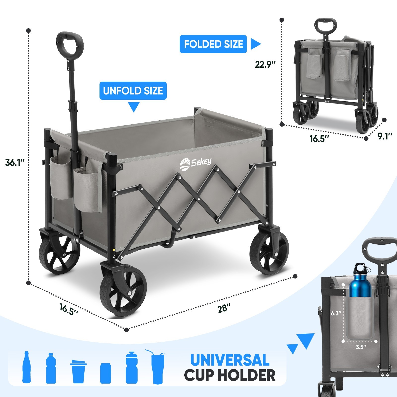 Sekey Heavy Duty Wagon: 220LBS capacity, big wheels, foldable for outdoor use.