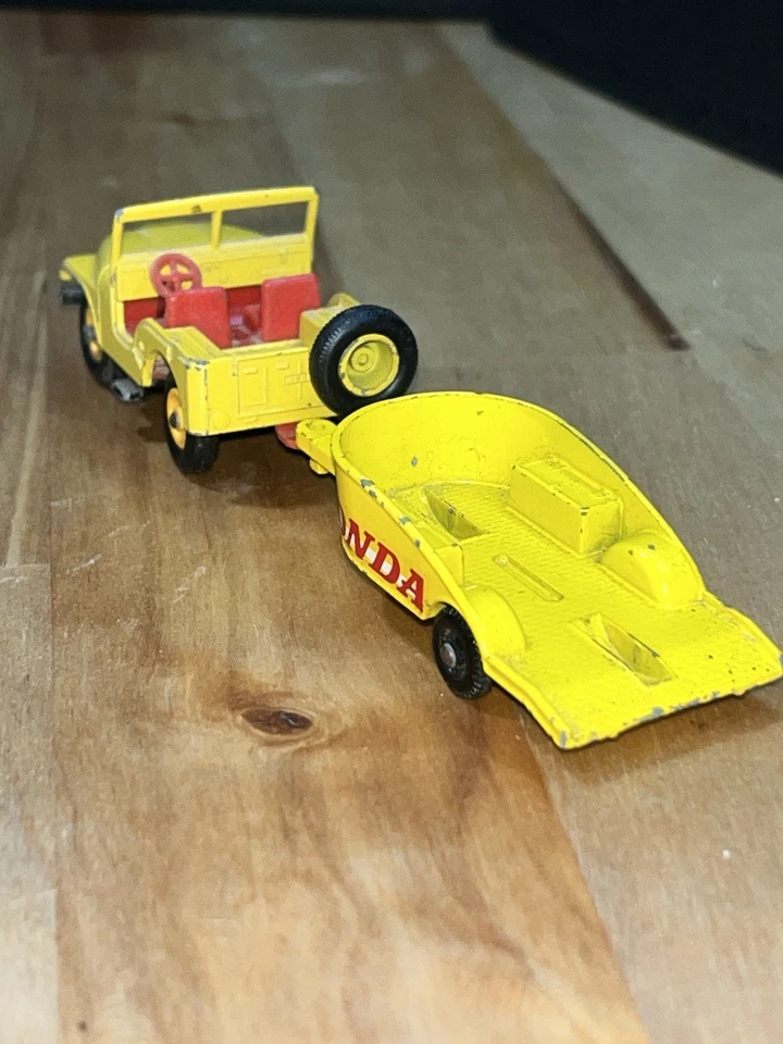 Matchbox Lesney No 72 Jeep with Honda Trailer Yellow Vintage Diecast - Image 4 of 4