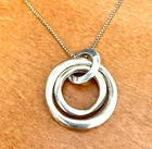 Vintage Sterling Silver 925 Interlocking Rings Circle Pendant & 18" 925 Necklace
