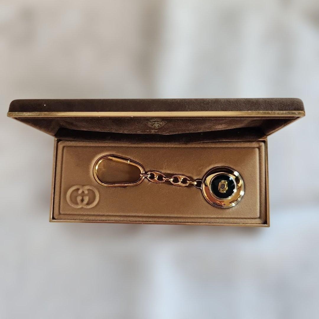 Authentic Gucci Accessory Collection Interlocking G Keyring Gold Black W/Box