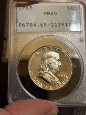 1963 Proof Franklin Half Dollar PCGS PR65 OGH Old Green Rattler Holder