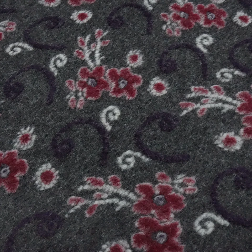 Stoff Ital. Musterwalk Walkloden Kochwolle Relief Blumen grau bordeaux weiß lila - Bild 2 von 4