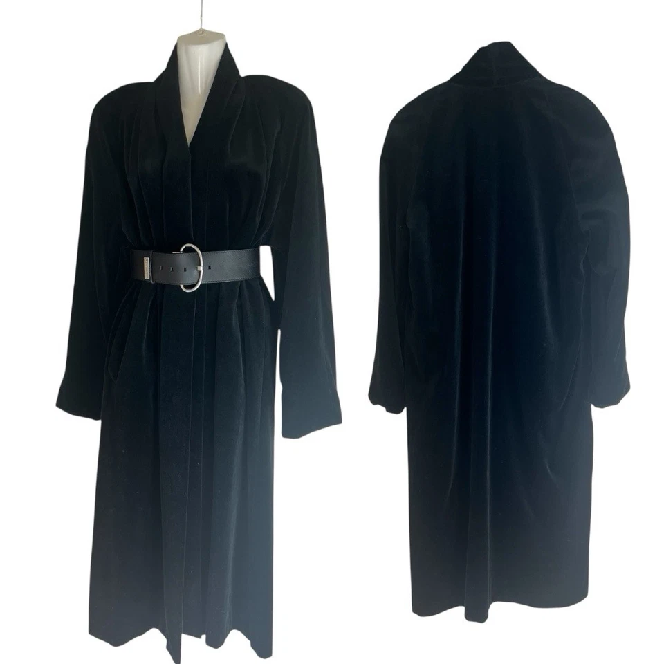 Vintage Velvet Maxi Open Front Opera Jacket Gothic Oversized Pockets Long Line - Image 4 of 4