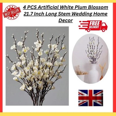 4 Stück Kunstblumen weiße Pflaumenblüte 21,7'' Fake Winter Sweet Lo