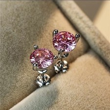 2Ct Round Cut Pink Lab Created Women's Stud Earrings 14K White Gold Plated