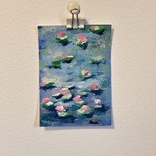 ACEO Quadro Originale Guazzo Ninfee Paesaggio Arte Card Mini 2,5 X 3,5