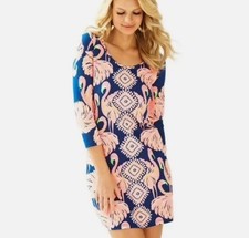 Lilly Pulitzer Beacon Navy Blue Gimme Some Leg Flamingos Shift Dress Size Medium