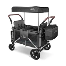 Stroller Wagon for 2 Kids, Foldable Push-Pull Rod Wagon Featuring 2 High Seat...