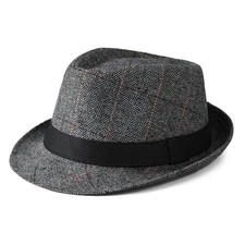 Mens Felt Manhattan Fedora Hat Vintage Panama Trilby Jazz Light Grey, Stripes