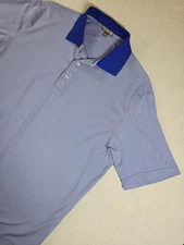 Peter Millar Southern Comfort Golf Polo Mens LARGE Blue Stripe Stretch EZ Care