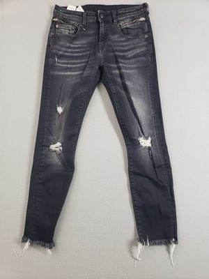 R13 Biker Boy Women Jean 25 Black Wash Denim Distressed Skinny Fit Raw Hem Italy