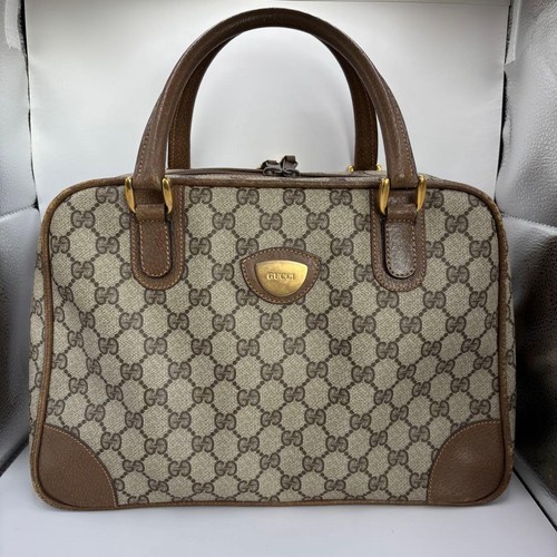 GUCCI Old Mini Boston Square Handbag Beige Gold 13x8.3x5.1 in