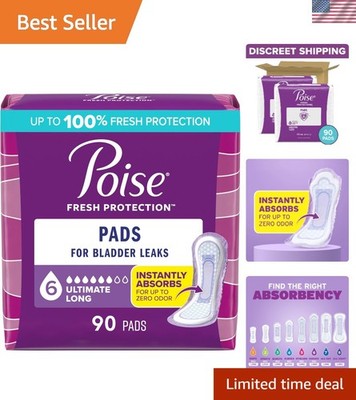 Odor-Reducing 90 Count Incontinence Pads - Long Length with 12 Hour Protection