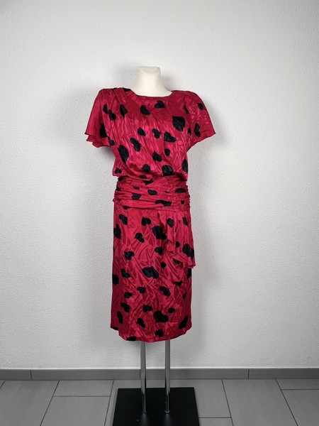 Vintage 80s Heart Print Midi Pink Dress