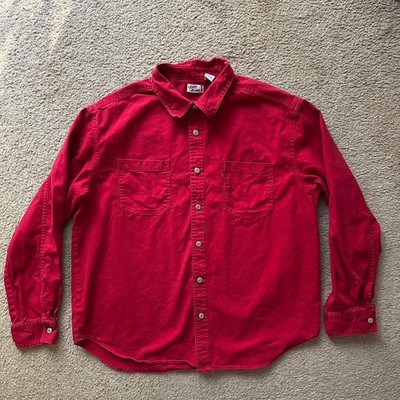 Levi Shirt Mens XL Button Up Long Sleeve Metal Buttons Vtg Red Point Collar